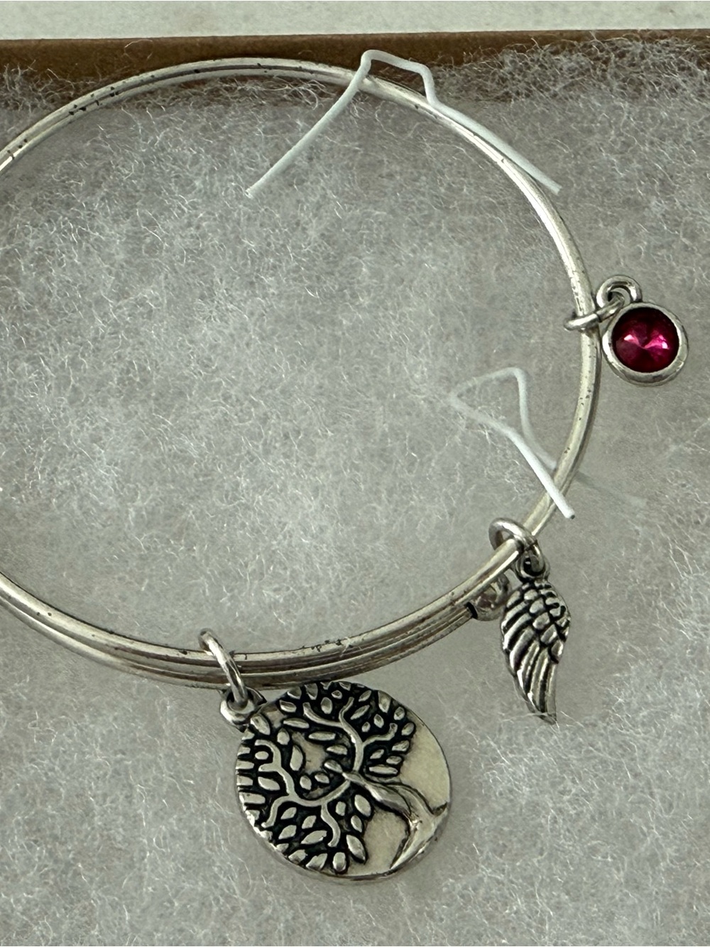 Silver-tone Tree of Life and Wing Charm Bracelet with Ruby Red Crystal